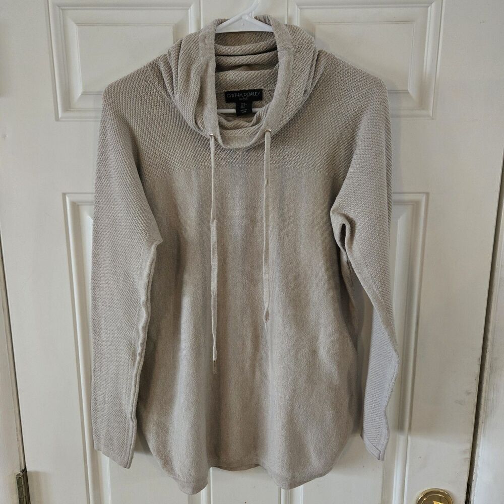 Cynthia Rowley Women’s Cowl Neck Beige Pullover Knit Sweater Size Small Casual